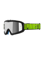Alpinestars Vision Youth Hollow Goggles, Youth Motocross Goggles, Charcoal and Fluo Yellow, Mirror Silver reflective lens, black strap with bold neon yellow Alpinestars logo, blue interior padding, specialized fit for youth riders