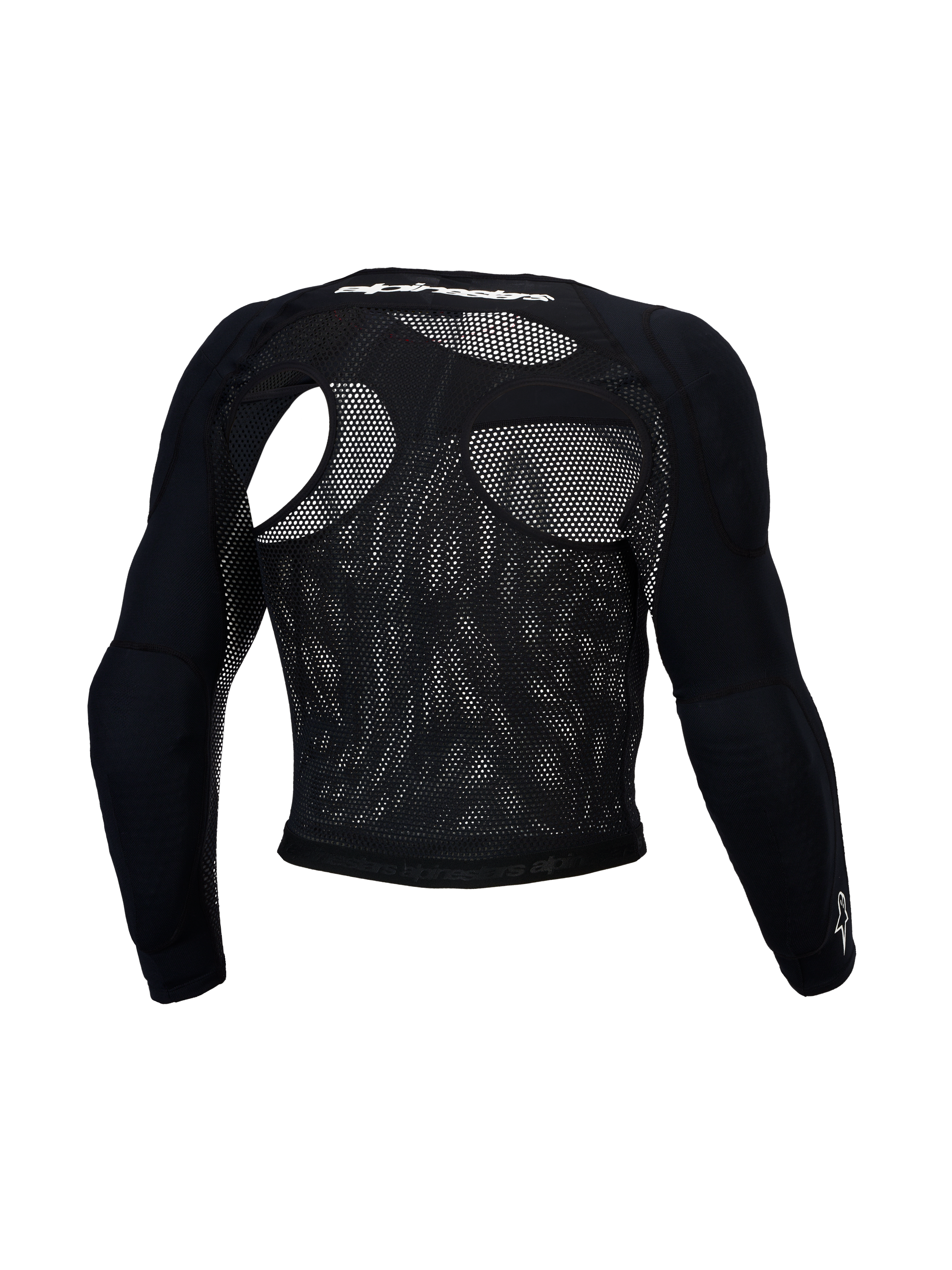 Alpinestars Bionic Race Protection Top, black mesh motocross jacket for men, CE Level 1 shoulder and elbow armor, back view.