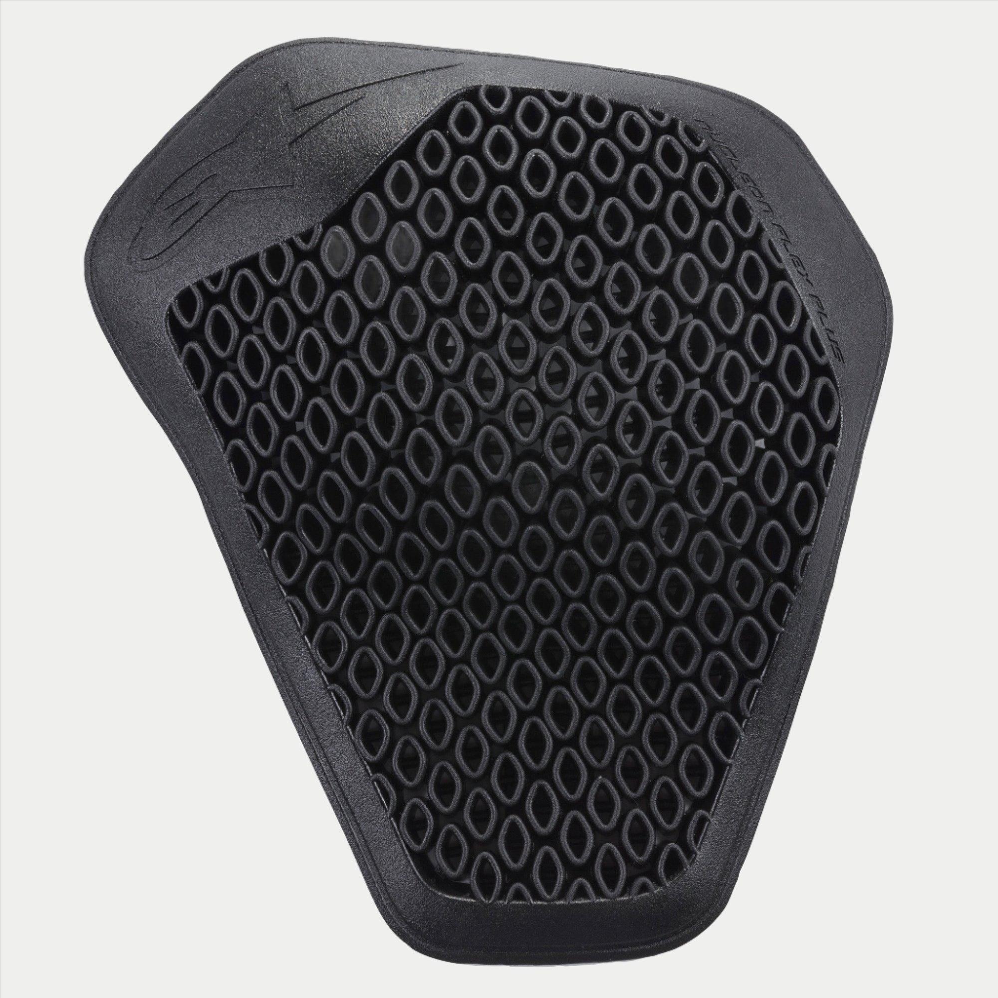 Alpinestars Nucleon Flex Plus Shoulder Protector, Black, motorcycle armor insert featuring a perforated open-cell honeycomb structure, flexible and ergonomic design for impact protection