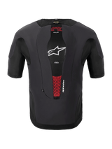 Alpinestars Tech-Air® 5 Plasma System, Motorcycle Airbag System, Rear View, Black, features a central mesh panel with a white star logo and red accents from the internal PLASMA back protector, slim-fit short-sleeved design for under-jacket protection