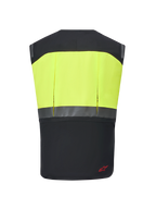 Alpinestars Tech-Air® 3 V2 System, Motorcycle Airbag Vest, Black and Yellow Fluo, rear view featuring a high-visibility yellow upper section and reflective horizontal strip, slim and lightweight protective gear for touring and commuting