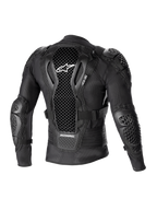 Alpinestars Bionic Action V2 Protection Jacket, Rear View, Black, featuring perforated Cell Technology back protector with white logo, mesh construction with integrated shoulder and elbow armor, designed for motocross and off-road protection