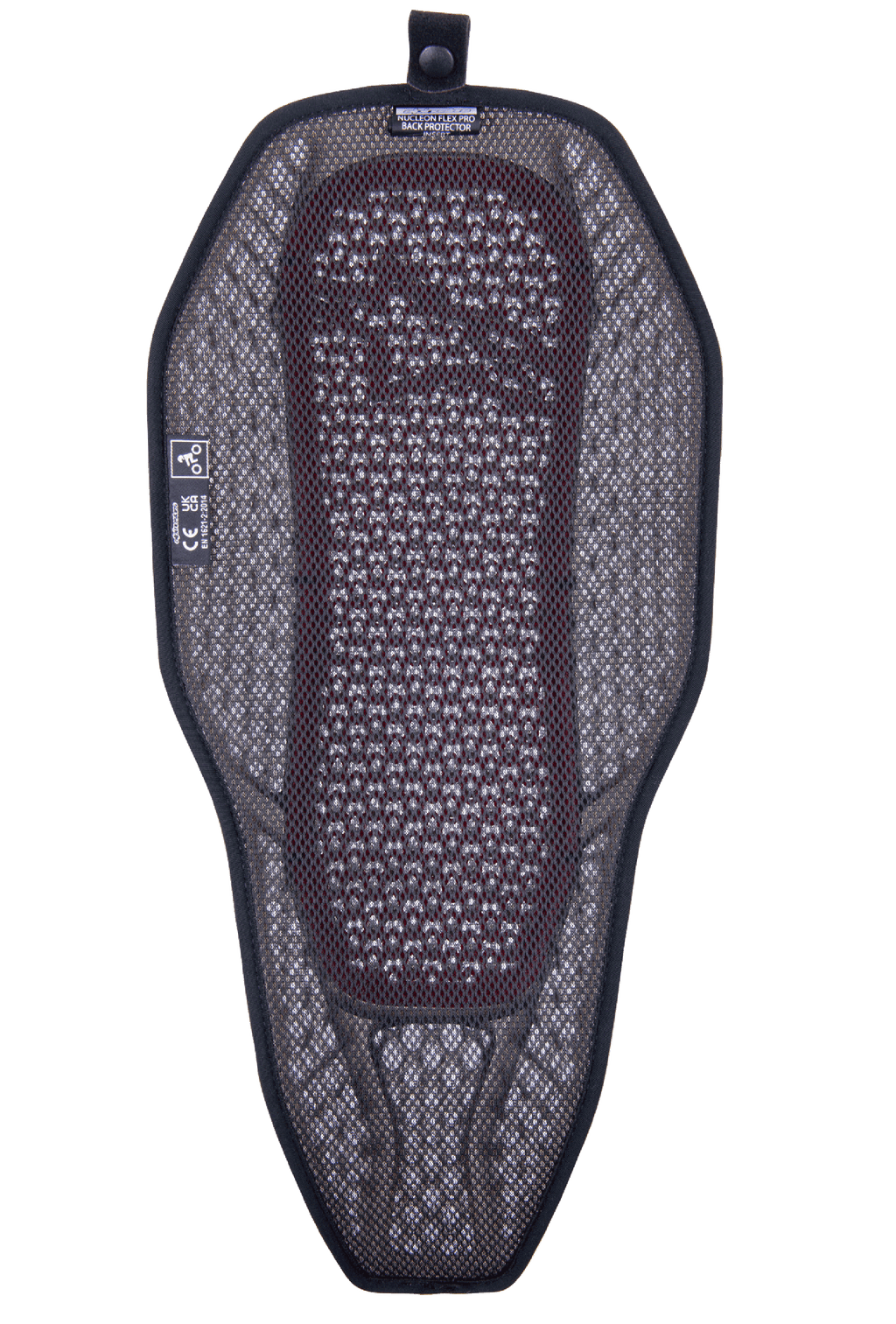 Alpinestars Nucleon Flex Proi Full Back Protector Insert, Motorcycle Back Protector, Transparent Smoke Red, grey 3D mesh liner with visible red core, highly ventilated hybrid design with a snap button for jacket integration