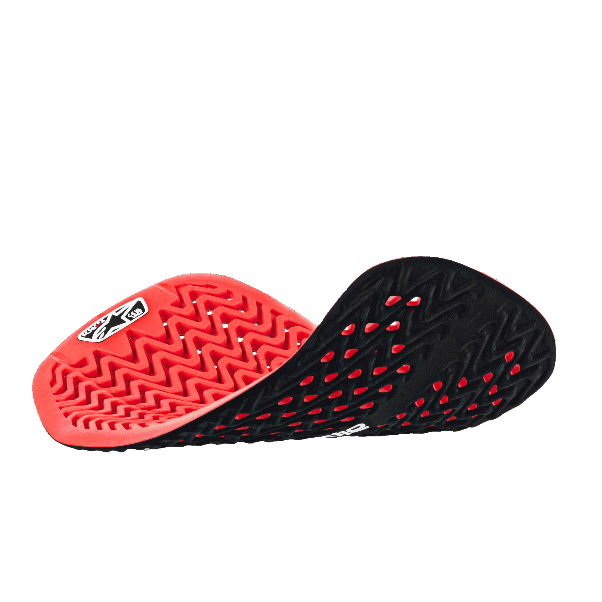 Alpinestars Nucleon Plasma Back Protector Insert, Red and Black, flexible motorcycle back protector featuring a honeycomb pattern and extensive perforations for breathability, lightweight and adaptable safety gear