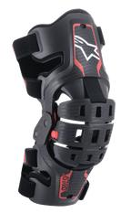 Alpinestars Youth Bionic 5S Knee Brace, Motocross Knee Protector, Black and Red, featuring a white star logo, articulated four-point hinge system, rugged composite frame with adjustable straps, designed for youth off-road racing