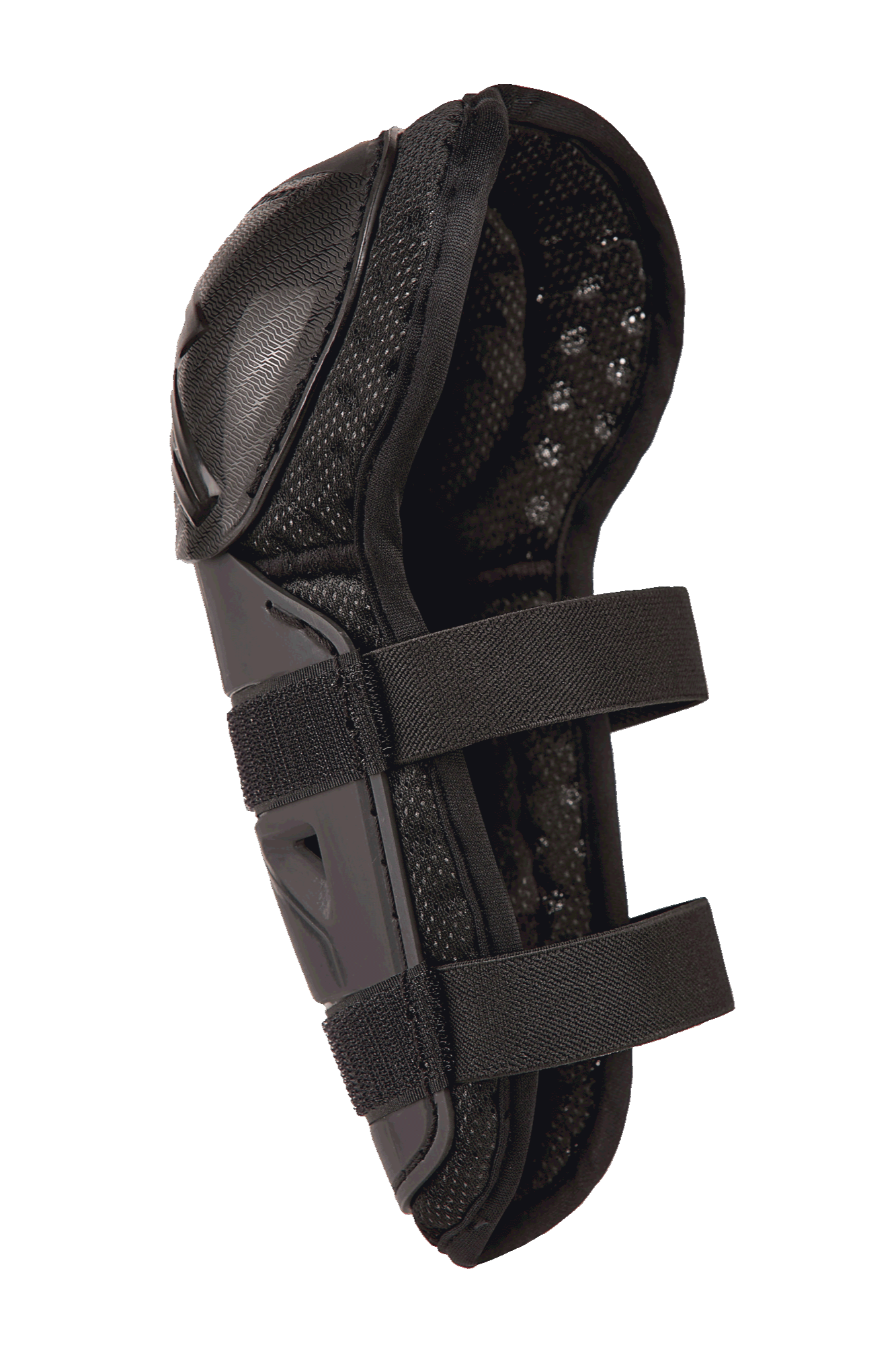 Alpinestars Bionic Action Kickstart Knee Guard, Youth Motocross Knee and Shin Protector, Black, featuring an articulated protective shell design with double elasticated strap closures and breathable mesh padding, designed for young riders.