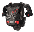 Alpinestars A-6 Chest Protector, Motocross Body Armor, Black Anthracite and Red, featuring honeycomb Cell technology plates, red Alpinestars logo, adjustable red quick-release buckles, and removable shoulder protectors