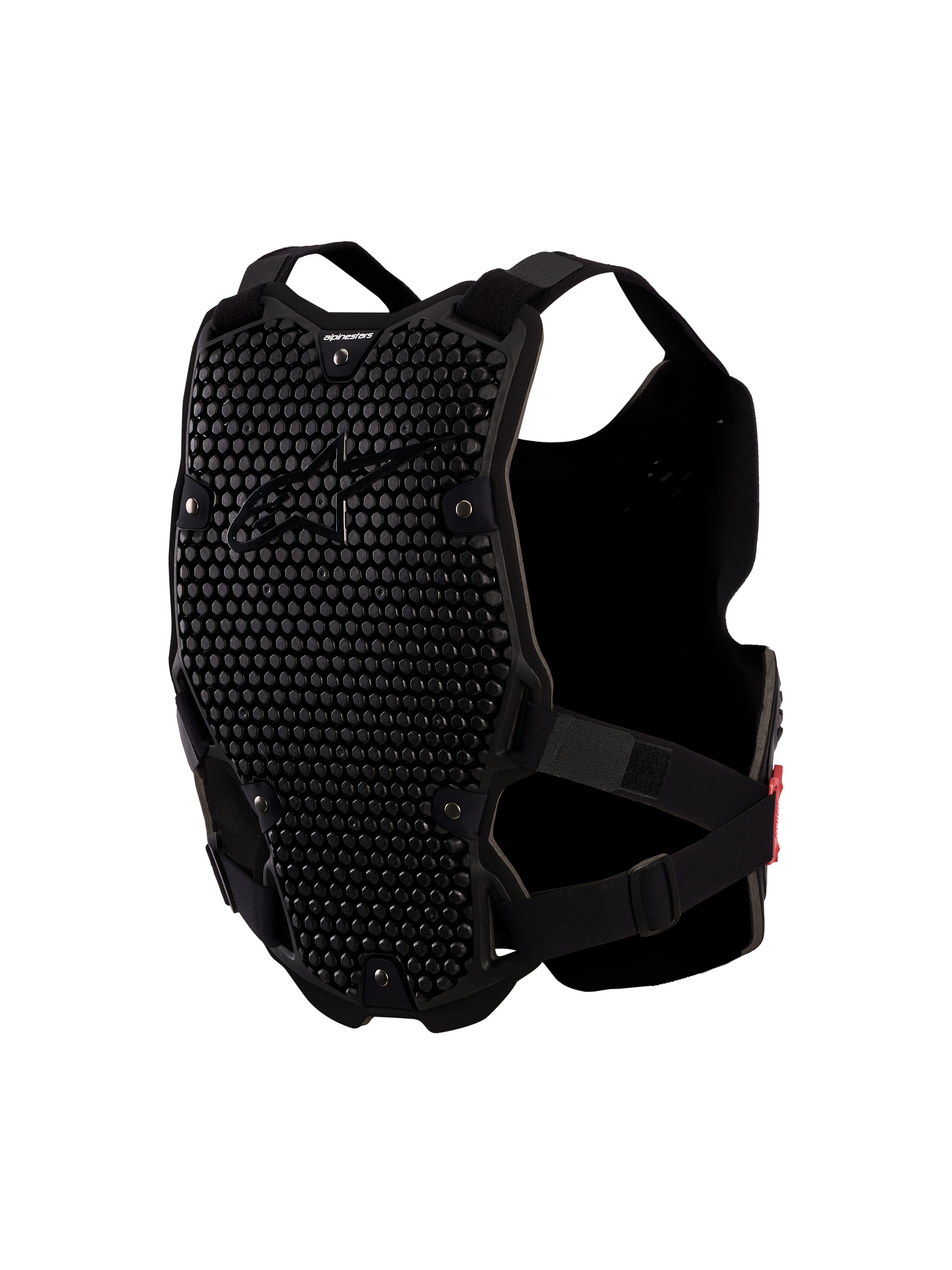 Alpinestars Bionic Action V2 Chest Protector, black motocross body armor with ventilated A-Morph honeycomb panels.