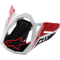 Alpinestars S-M8 Helmet Visor Triple, Motocross Helmet Accessory, Black Red and White, featuring SUPERTECH branding and red Alpinestars logo, angular geometric design with a glossy finish, replacement peak for Supertech M8 off-road helmet