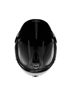 Alpinestars S-R7 Solid Helmet, Full-Face Motorcycle Helmet, Black Glossy, top-down view showing aerodynamic shell, ventilation ports, and sleek glossy finish