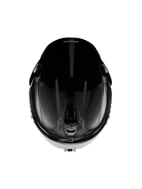 Alpinestars S-R7 Solid Helmet, Full-Face Motorcycle Helmet, Black Glossy, top-down view showing aerodynamic shell, ventilation ports, and sleek glossy finish