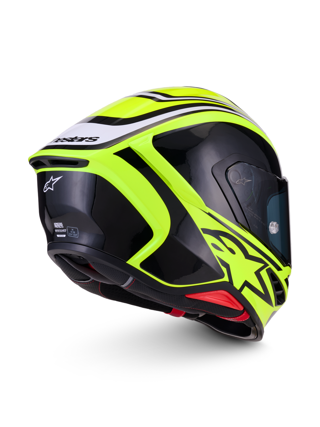 Alpinestars S-R7 Zeal Helmet ECE 22.06, full-face motorcycle racing helmet, Yellow Fluo, Black and White, ECE certified carbon construction with aerodynamic spoiler and rear branding