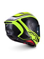 Alpinestars S-R7 Zeal Helmet ECE 22.06, full-face motorcycle racing helmet, Yellow Fluo, Black and White, ECE certified carbon construction with aerodynamic spoiler and rear branding