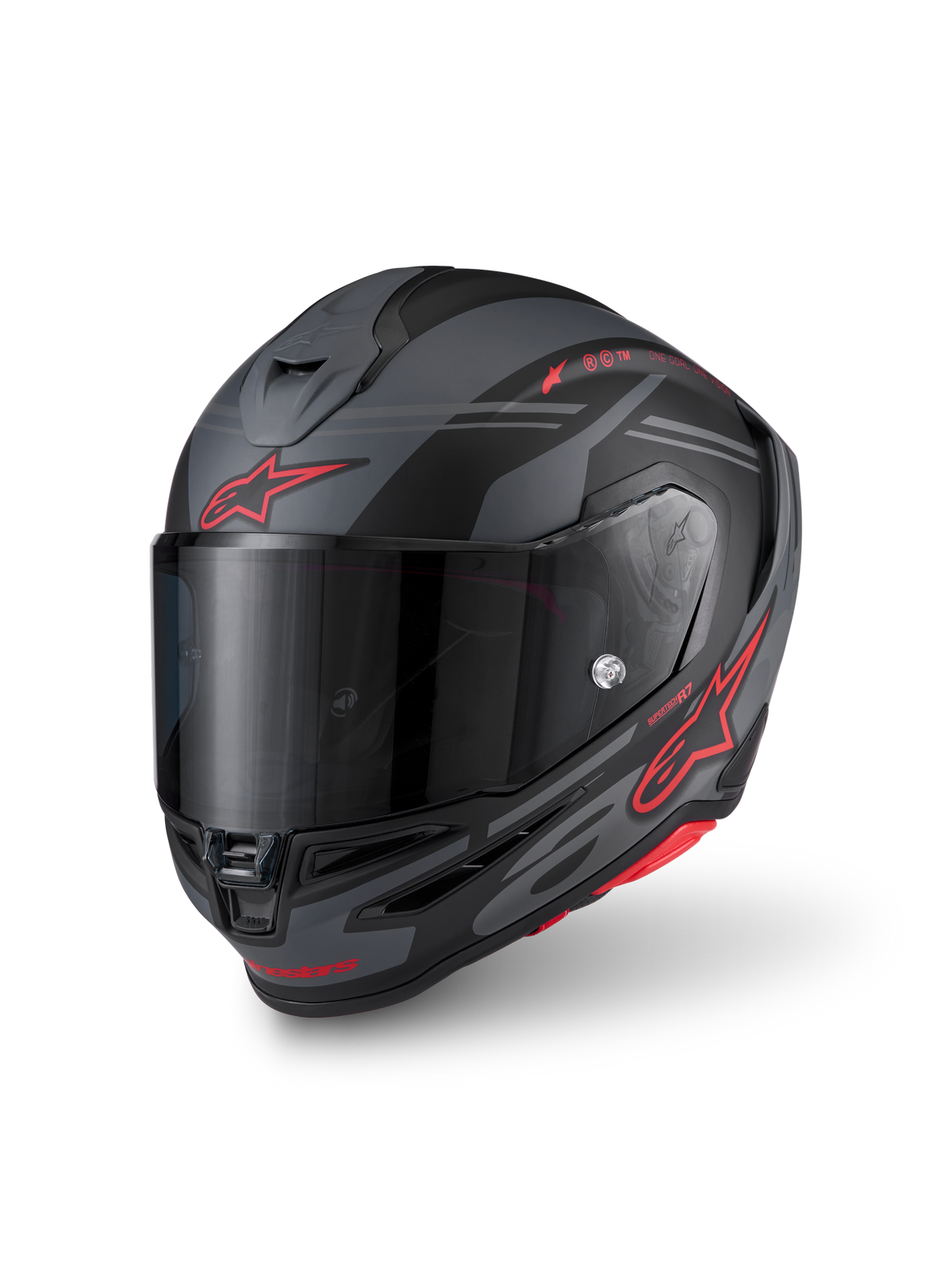 Alpinestars S-R7 A-Core Helmet ECE 22.06, full face motorcycle racing helmet, Black, Gray and Red Matte, carbon composite construction