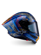 Alpinestars Limited Edition Supertech R10 Martinator Thai Helmet, blue and gold carbon shell, MotoGP racing, FIM certified.