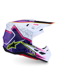 Alpinestars S-M7 Blaster Helmet ECE06, purple, pink and white glossy motocross helmet, lightweight shell, ECE certified.