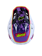 Alpinestars S-M7 Blaster Helmet ECE06, purple and pink glossy motocross racing helmet with white accents and aerodynamic vents.