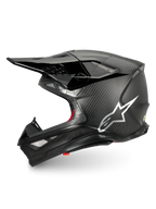 Alpinestars Supertech M10 Fame Motocross Helmet, Black Carbon Matte and Glossy finish with Silver Logo, ECE 22.06 Certified.