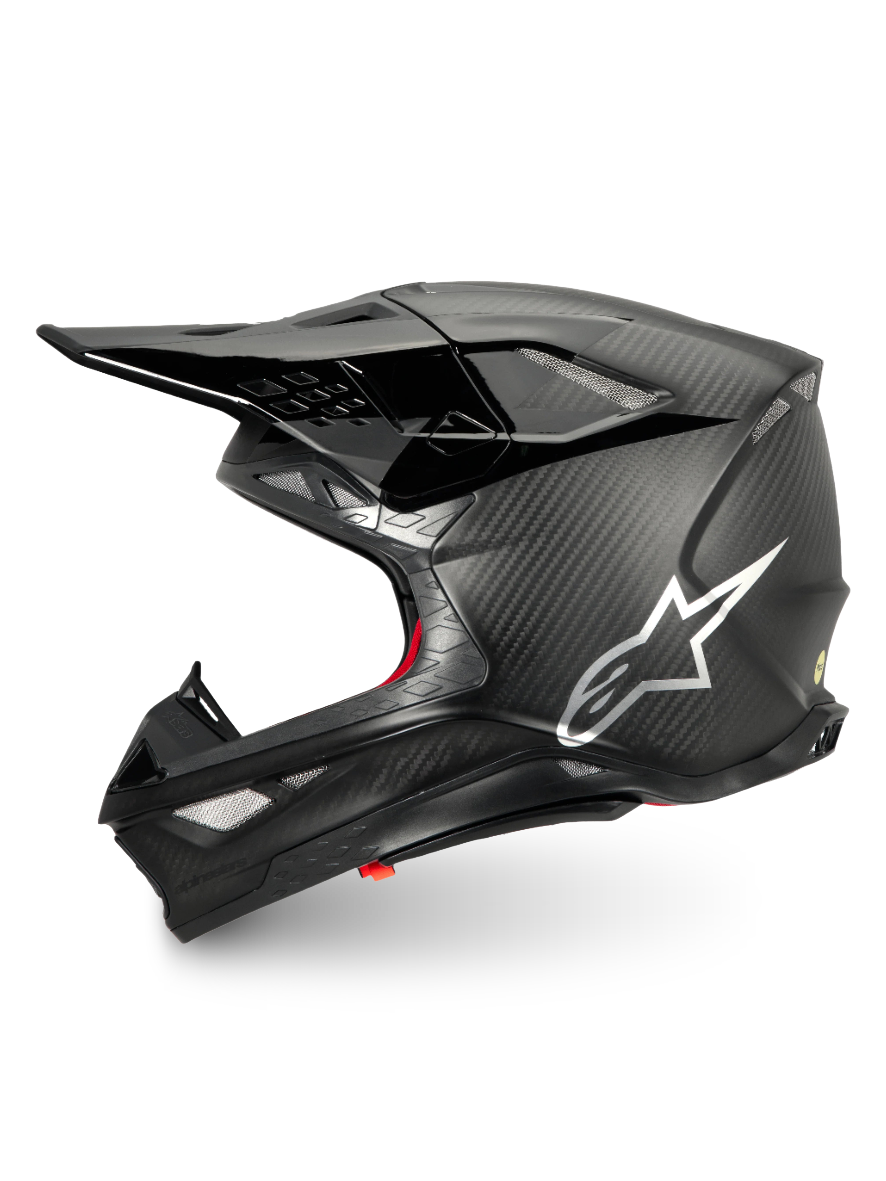 Alpinestars Supertech M10 Fame Motocross Helmet, Black Carbon Matte and Glossy finish with Silver Logo, ECE 22.06 Certified.