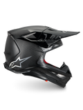 Alpinestars Supertech M10 Fame Helmet, black matte carbon fiber motocross racing helmet with ECE 22.06 certification.