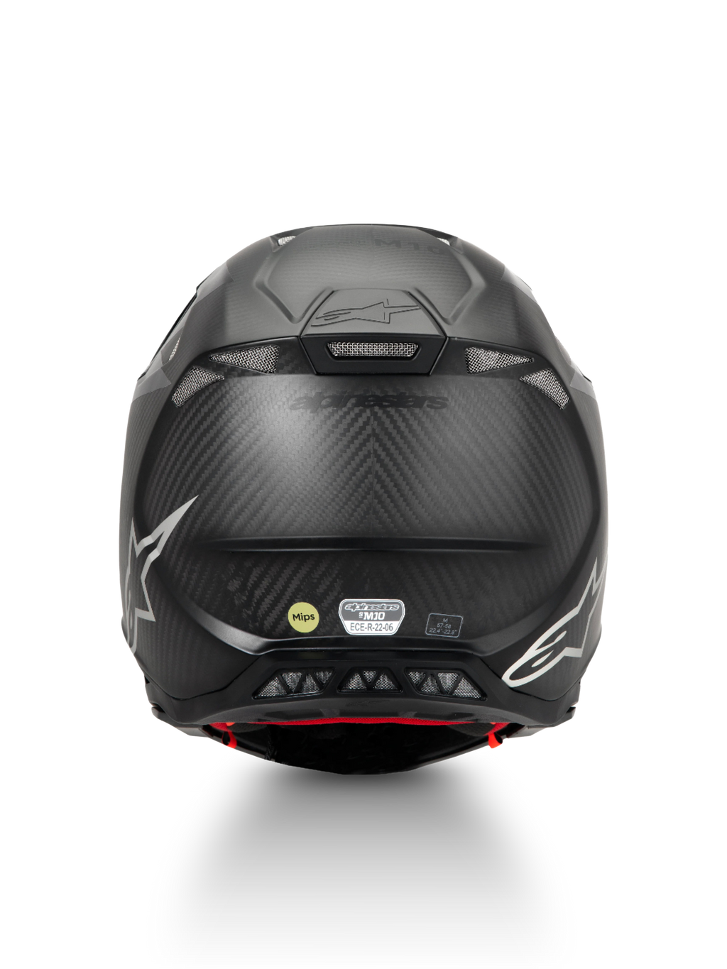 Alpinestars Supertech M10 Fame Helmet, Motocross, Matte Black Carbon Fiber, ECE 22.06, MIPS Protection, Rear View.