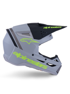 Alpinestars S-M3 Radium Helmet ECE 22.06, Motocross Helmet, Matte Gray, Black, and Yellow Fluo, featuring an angular aerodynamic design with a peak visor and integrated ventilation system