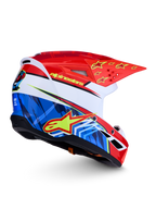 Alpinestars SM3 Falcon Helmet ECE06, red and blue motocross helmet with yellow stars and ECE 2206 certification.