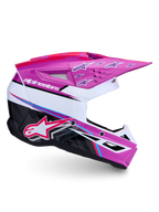 Alpinestars SM3 Falcon Helmet ECE06, purple and white motocross helmet with pink fluo accents and ECE certification.