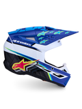 Alpinestars SM3 Falcon Helmet ECE06, blue and white motocross helmet featuring advanced ventilation and star graphics.