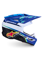 Alpinestars SM3 Falcon Helmet ECE06, blue and white motocross helmet featuring advanced ventilation and star graphics.