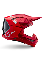 Alpinestars Supertech M10 Flood Helmet, Motocross Helmet, Red Fluo Red Matte and Glossy, side profile view featuring white branding, multiple mesh-covered vents, and aerodynamic off-road racing design