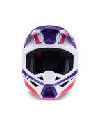 Alpinestars S-M3 Heat Helmet ECE 22.06, Motocross Helmet, White Purple and Pink Glossy, front view showing ventilation ports and bold geometric graphics, professional off-road racing head protection