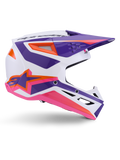 Alpinestars S-M3 Heat Helmet ECE 22.06, Motocross Helmet, White Purple Pink Glossy, featuring vibrant purple and pink graphics with orange accents, side view showing the Astar logo and ventilated design for off-road racing