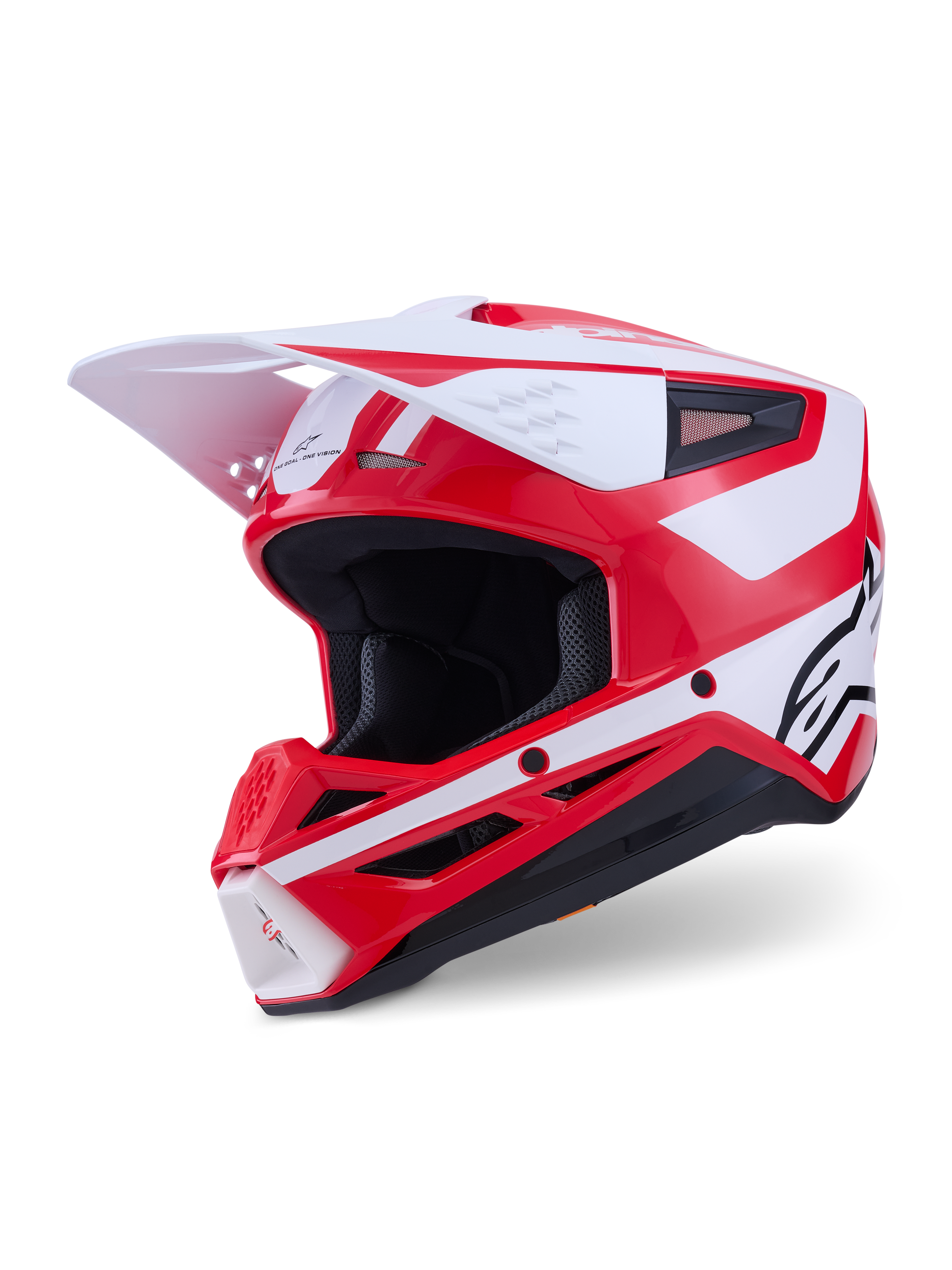 Alpinestars S-M3 Heat Helmet, Red, White, and Black Motocross Helmet, ECE 22.06 Certified, glossy finish with white visor.