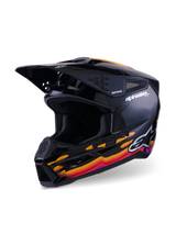 Alpinestars S-M3 Force OCD Helmet, Motocross Helmet, Black Glossy with vibrant orange, red, and purple graphics, featuring Alpinestars branding on the side and OCD logo on the visor, aerodynamic design with ventilation ports and a prominent chin guard.