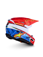 Alpinestars SM3 Falcon Youth Helmet ECE06, red and blue motocross helmet with yellow star graphics, ECE 2206 certified.