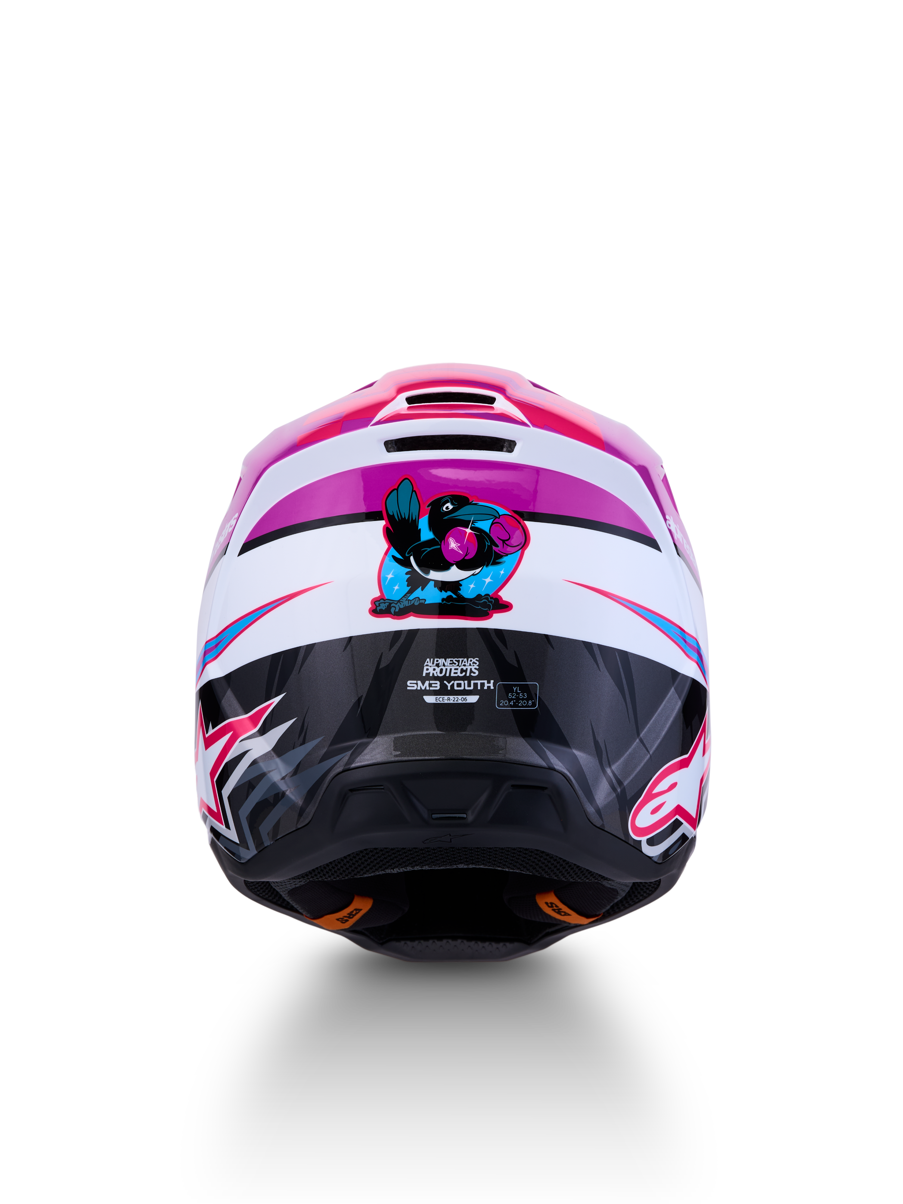 Alpinestars S-M3 Youth Falcon Helmet, Purple and White Motocross Helmet, ECE 22.06 certified with falcon graphic, size YL.