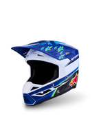 Alpinestars S-M3 Youth Falcon Helmet, blue and white youth motocross helmet with pink accents, ECE 22.06 certified.