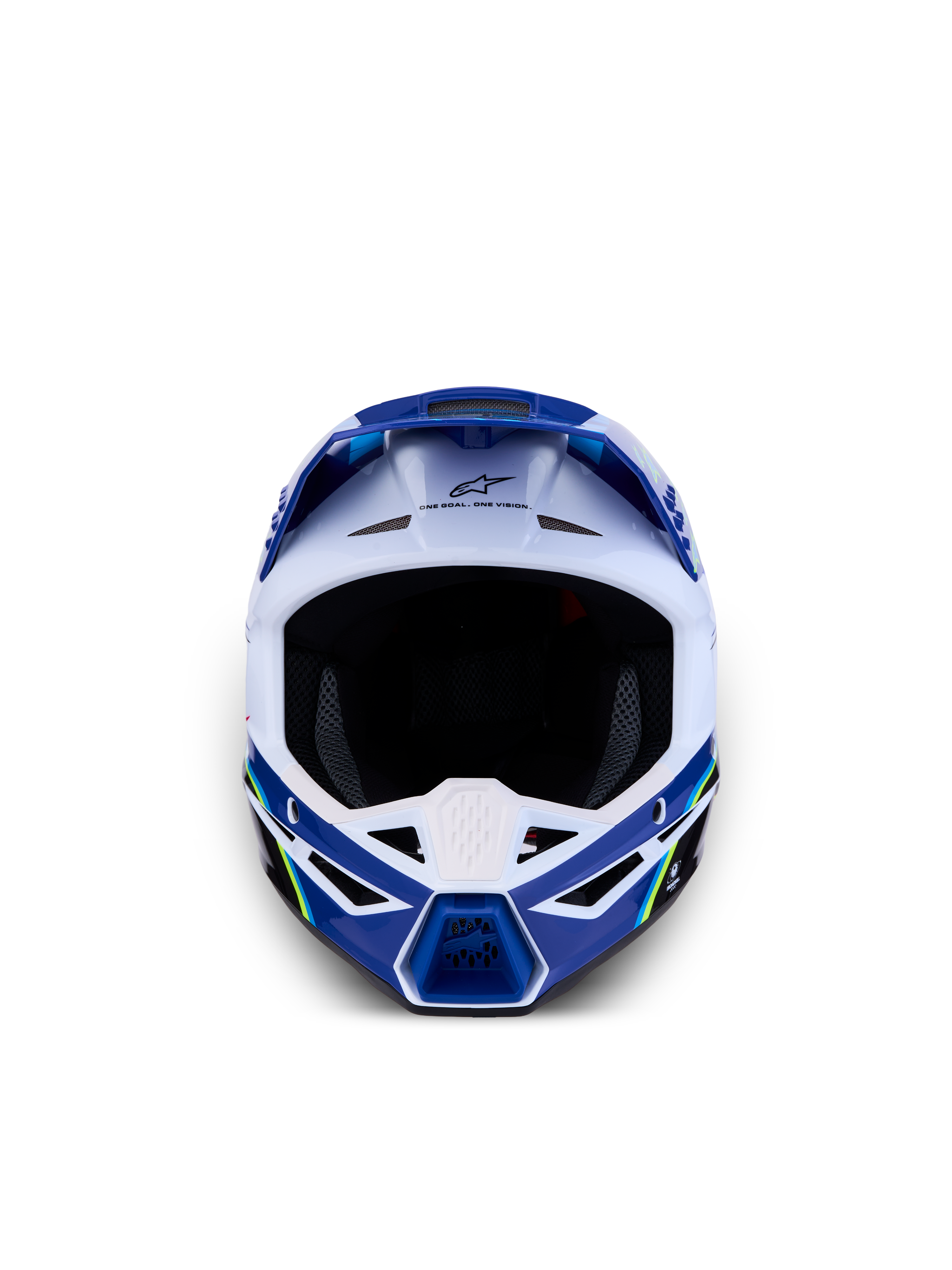 Alpinestars SM3 Youth Falcon Helmet ECE06, blue and white motocross helmet with superior protection and ventilation.