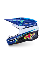 Alpinestars SM3 Youth Falcon Motocross Helmet in Blue and White, ECE06 certified, lightweight polymer shell.