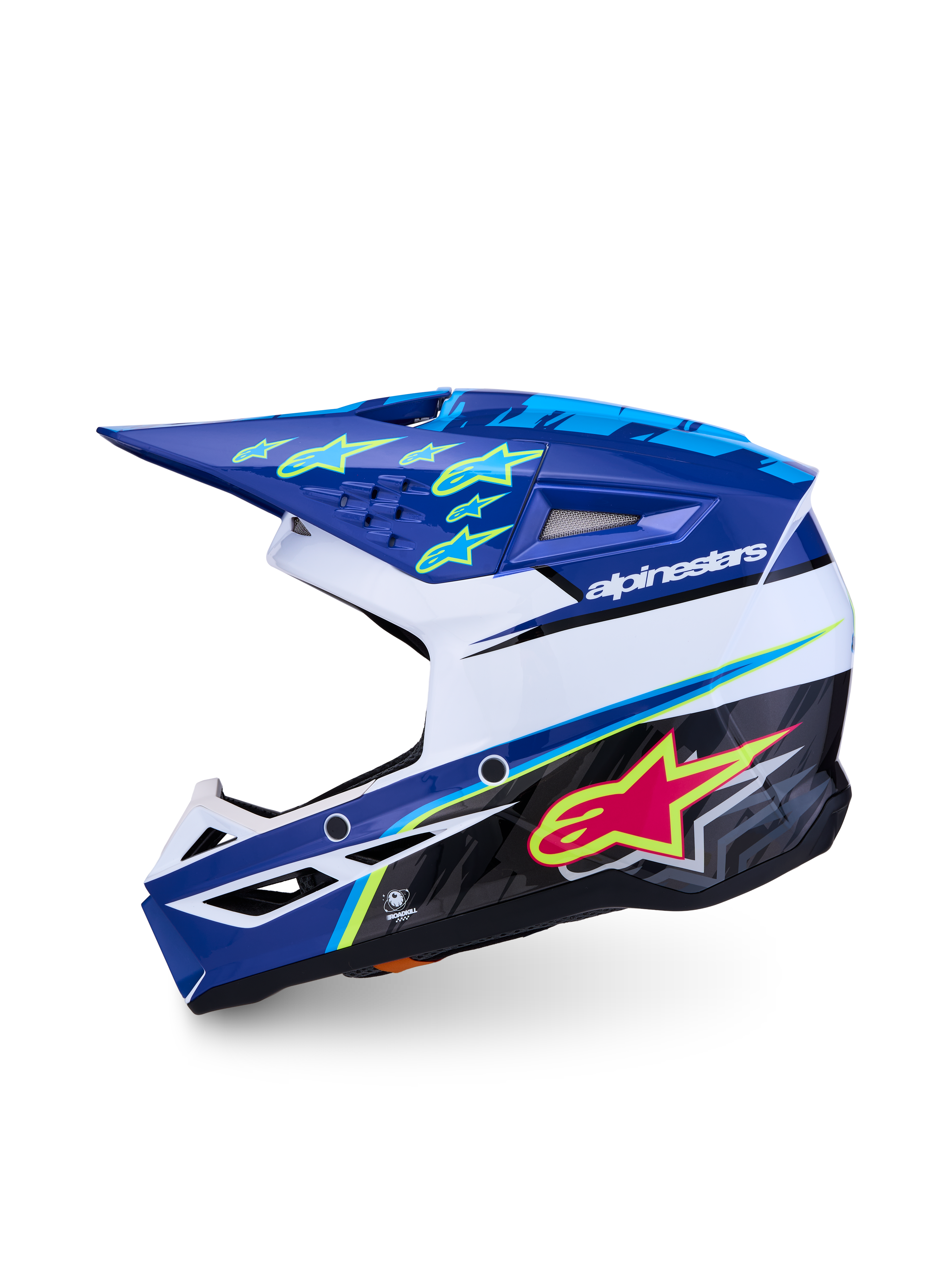 Alpinestars SM3 Youth Falcon Motocross Helmet in Blue and White, ECE06 certified, lightweight polymer shell.