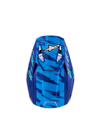 Alpinestars S-M3 Youth Falcon Helmet, blue and fluo yellow motocross gear, top view, ECE 22.06 certified.