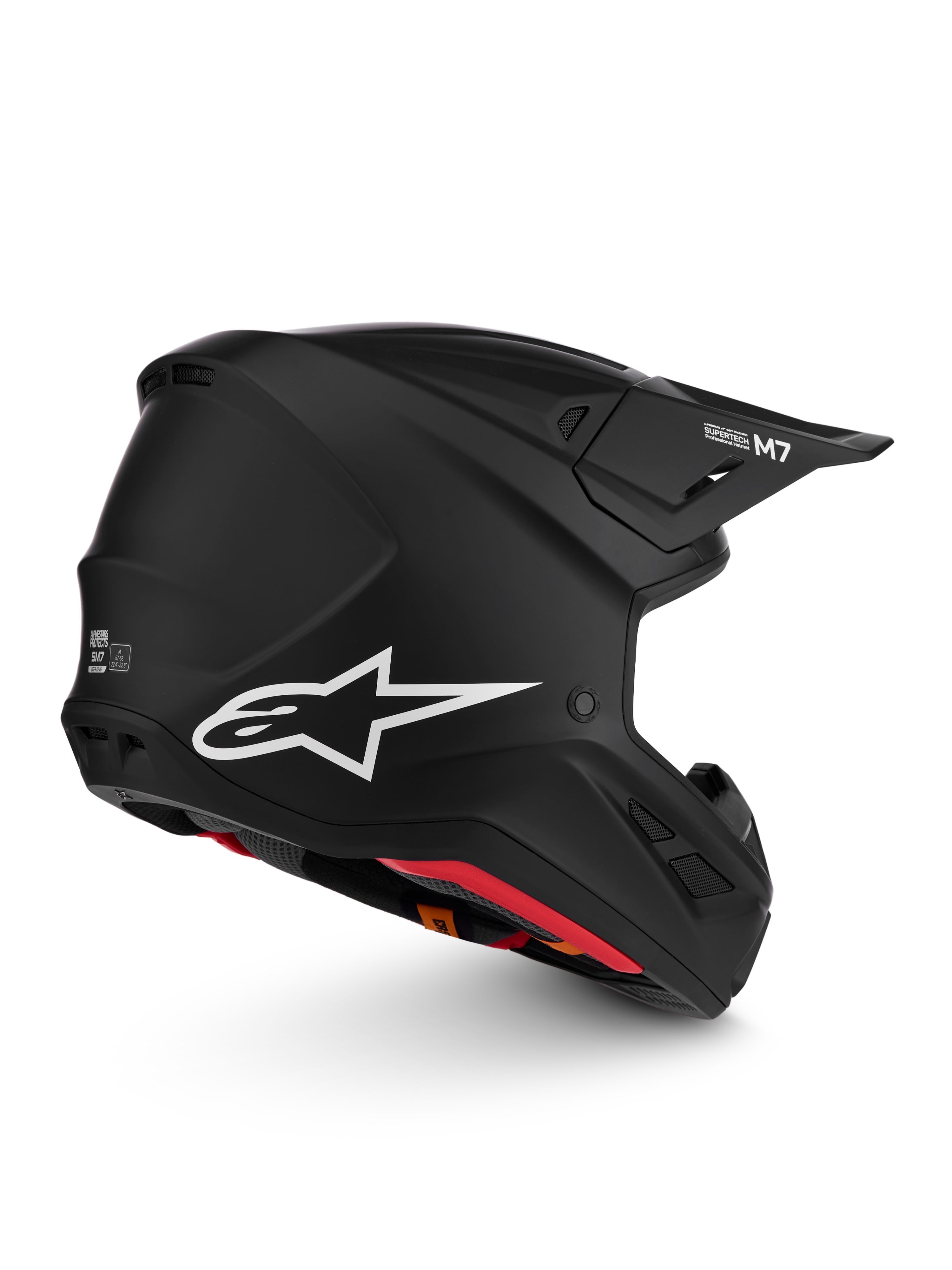 Alpinestars S-M7 Solid Helmet ECE06, matte black motocross racing helmet with white star logo and aerodynamic design.