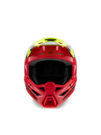 Alpinestars S-M3 Youth Fray Helmet, Motocross Helmet, Red and Yellow Fluo Glossy, front view highlighting ventilation intakes and aggressive chin bar, specialized off-road head protection for youth riders
