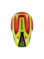 Alpinestars S-M3 Youth Fray Helmet, Motocross Helmet, Red and Fluorescent Yellow with Black Glossy finish, top view showing aerodynamic shell and Alpinestars logo on the visor