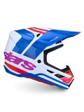 Alpinestars S-M7 Core Helmet ECE06, motocross helmet in white, blue, and pink glossy finish with ECE 22.06 certification.