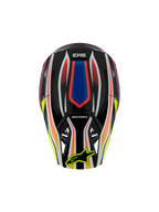 Alpinestars S-M3 Youth Wurx Helmet ECE 22.06, Motocross Helmet, Black with vibrant Red, Blue, and Yellow graphics, top view featuring SM3 logo and yellow Alpinestars logo on the visor, off-road protective gear