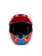 Alpinestars S-M7 Cast Helmet ECE 22.06, Motocross Racing Helmet, Red and Blue with Yellow Fluo, front view.