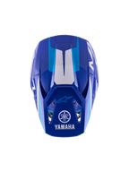 Alpinestars Yamaha S-M3 Youth Motocross Helmet, Blue White Glossy, top-down view showing the outer shell and visor, featuring Yamaha and Alpinestars logos, aerodynamic design with glossy finish and white graphic accents.