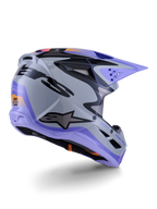 Alpinestars S-M3 Jettson Youth Helmet, Motocross Helmet, Gray Purple and Black Glossy, rear three-quarter view, featuring a purple visor, black Alpinestars logo, and multiple ventilation ports, sleek design for youth off-road racing